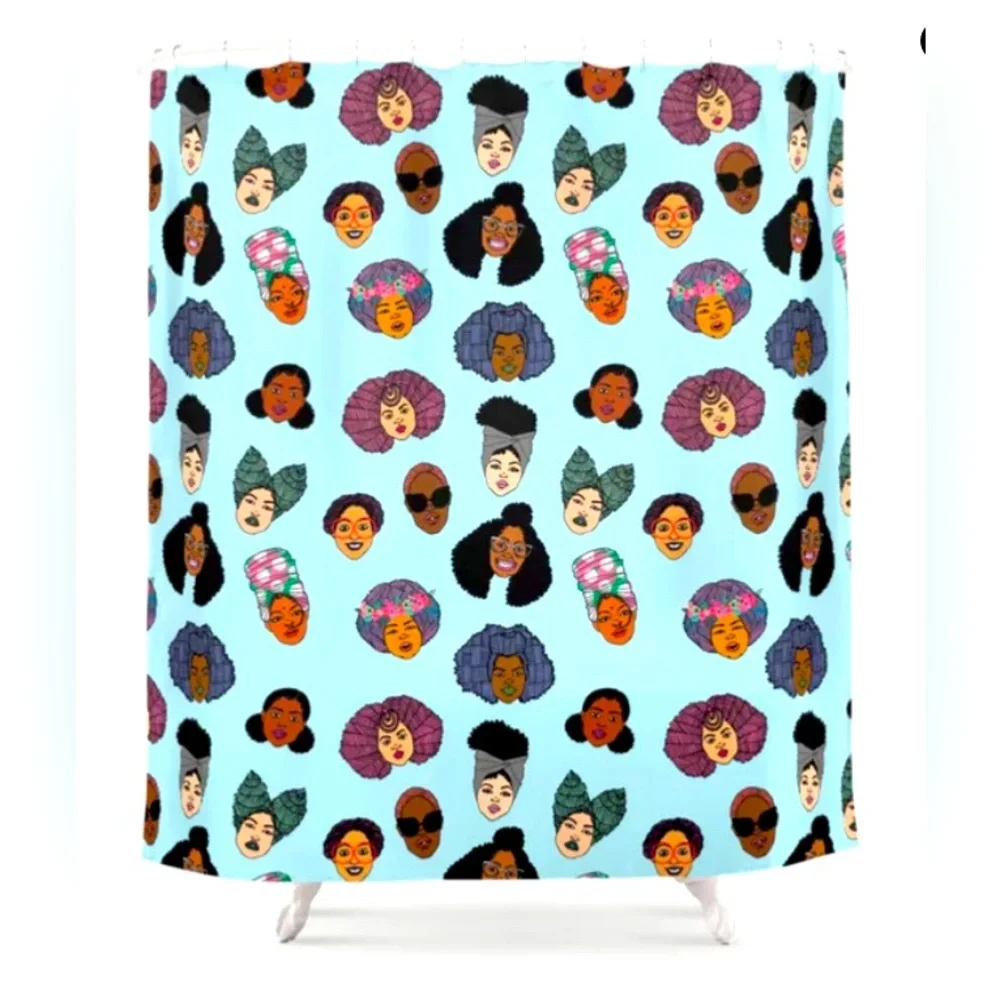 New Society 6 Black Hair Magic - Blue Shower Curtain by DorcasCreates